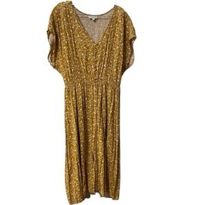 STUDIO B by BOBEAU Yellow Floral Flowy Calf Length Dress Under Slip Size Large